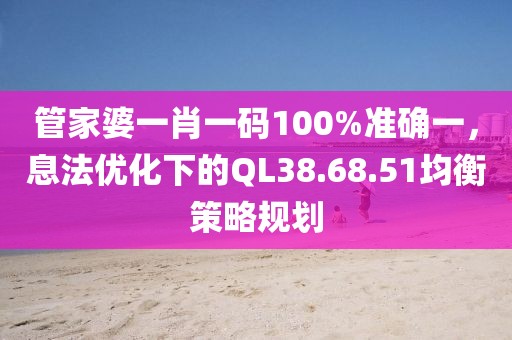 管家婆一肖一码100%准确一，息法优化下的QL38.68.51均衡策略规划